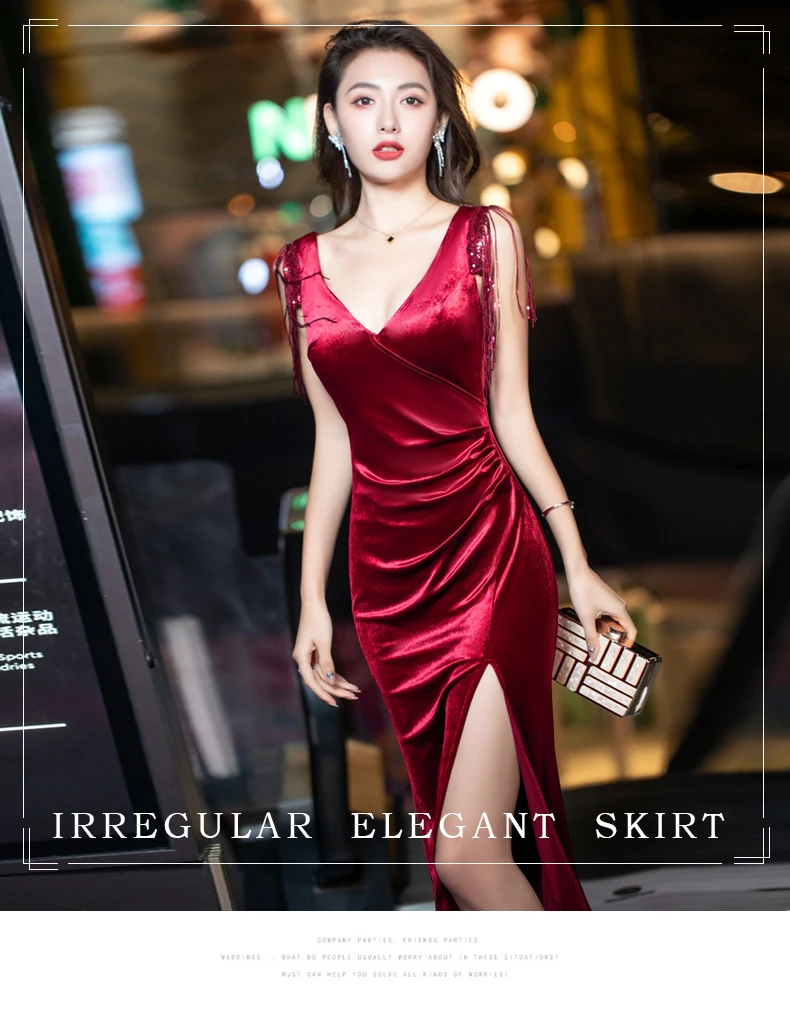 Temperament Evening Dress for Women Luxury Banquet Annual Meeting Light Luxury, Small and Sexy Night Club Fishtail Dress