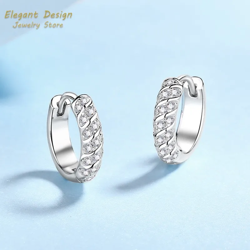 

For Women Screw Pattern 0.38ct Moissanite Ear Buckle Fashionable Platinum PT950 Hoop EarringsDecoration Jewelry Valentines Gift