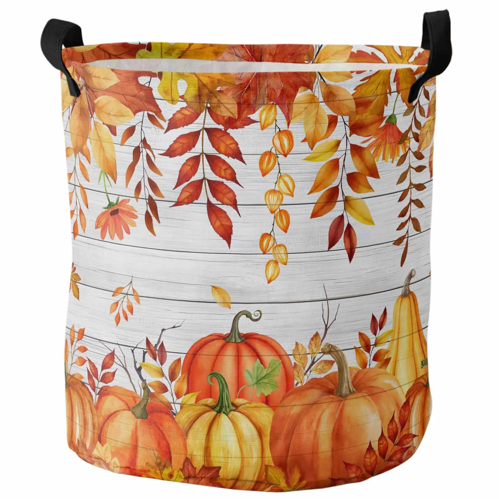 

White Wood Grain Orange Pumpkin Foldable Dirty Laundry Basket Kid's Toy Organizer Waterproof Storage Baskets
