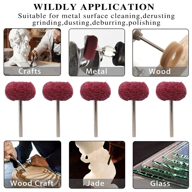 AC88 50Pcs Abrasive Buffing Wheel Set, 1 Inch Polishing Wheels 240 Grit, 1/8Inch Shank Scouring Pad for Rotary Tool Metal