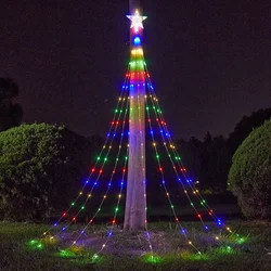 Solar Christmas Decorations with RemoteControlWaterproof Star String Lights WaterfallTreeFairyLamp with Top Star, Outdoor Decor