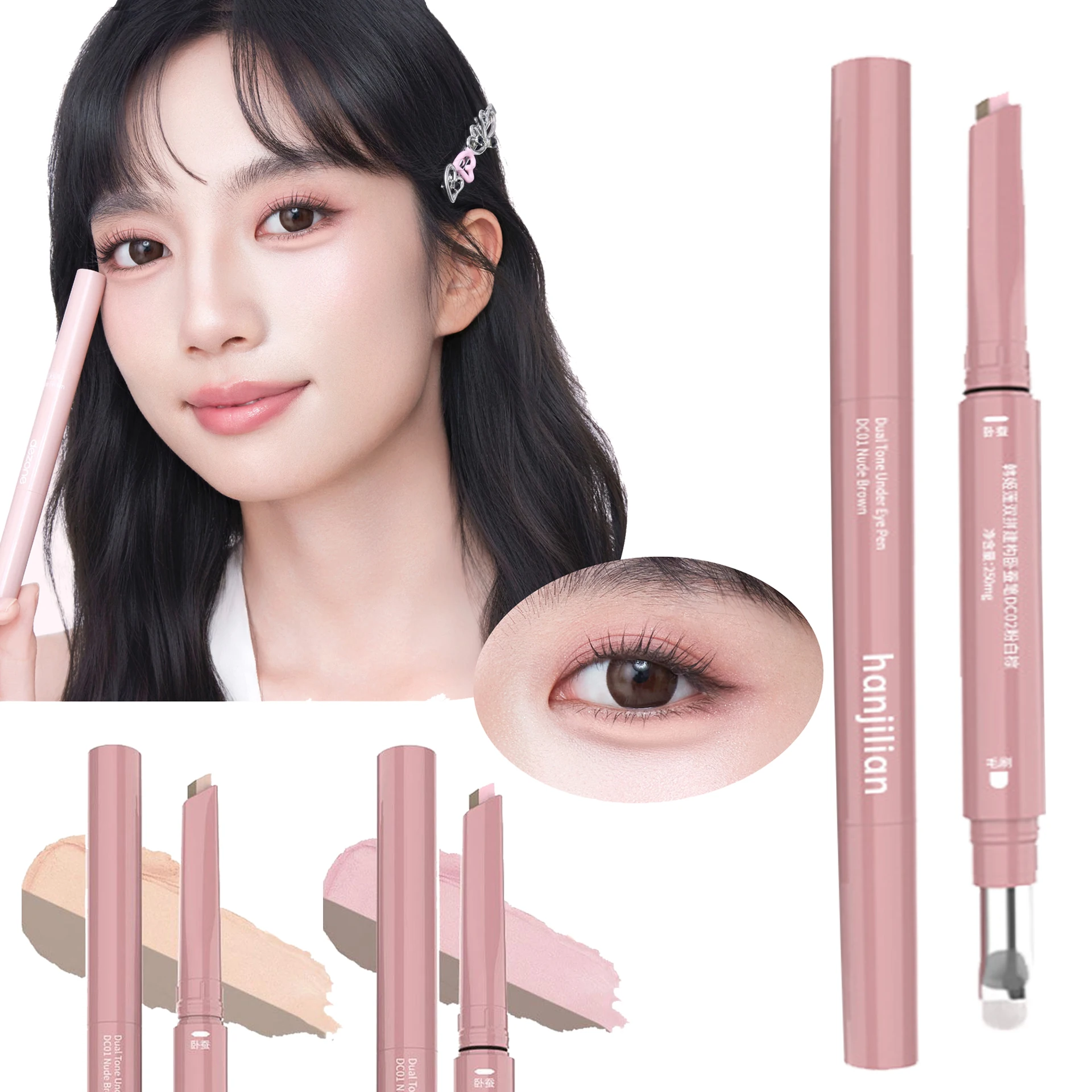 2 in 1 Bicolor Lying Silkworms Pencil Nude Pink Under-Eye Matte Highlighting Shadow Pencil Eyeshadow Brightening Makeup Pencil