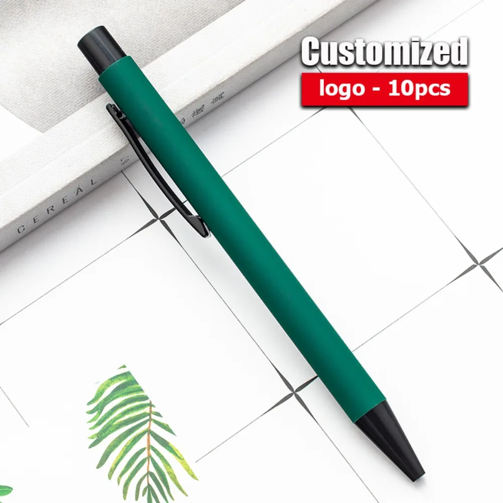 

100/50/30/20/10pcs Wholesale Green Metal Ballpoint Pens Customized Logo Name Text Ball Pen Business Advertising Stationery Gift