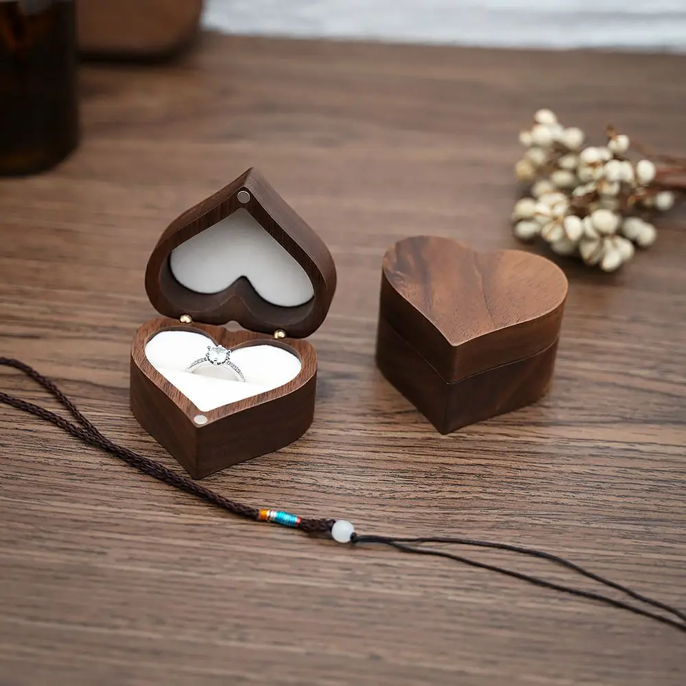 For Lover Cajas Heart Shape Engagement Storage Box Jewelry Packaging Ring Box Jewelry Display Wooden