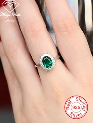 Created Emerald Halo Diana Princess Real 925 Sterling Silver Party Ring For Women Green Gemstone Oval Shape Female Lover Gift