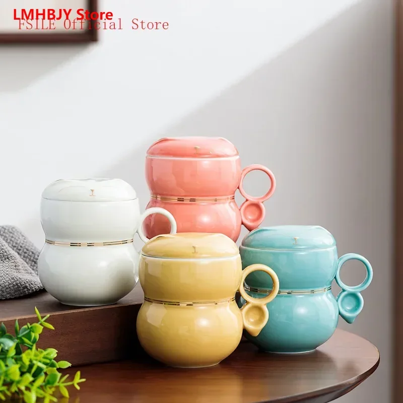 LMHBJY LMHBJY 300ml Creative Ceramic Mug Tea Separation with Lid Filter Office Couple Tea Making Cup Business Gift Drinking Cup