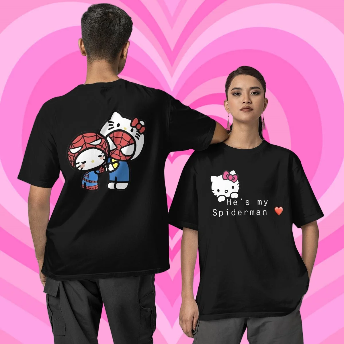 Venta caliente Moto Hello Kitty Spider Man novio novia hombre mujer camiseta pareja padre niño 3d impreso camiseta niños