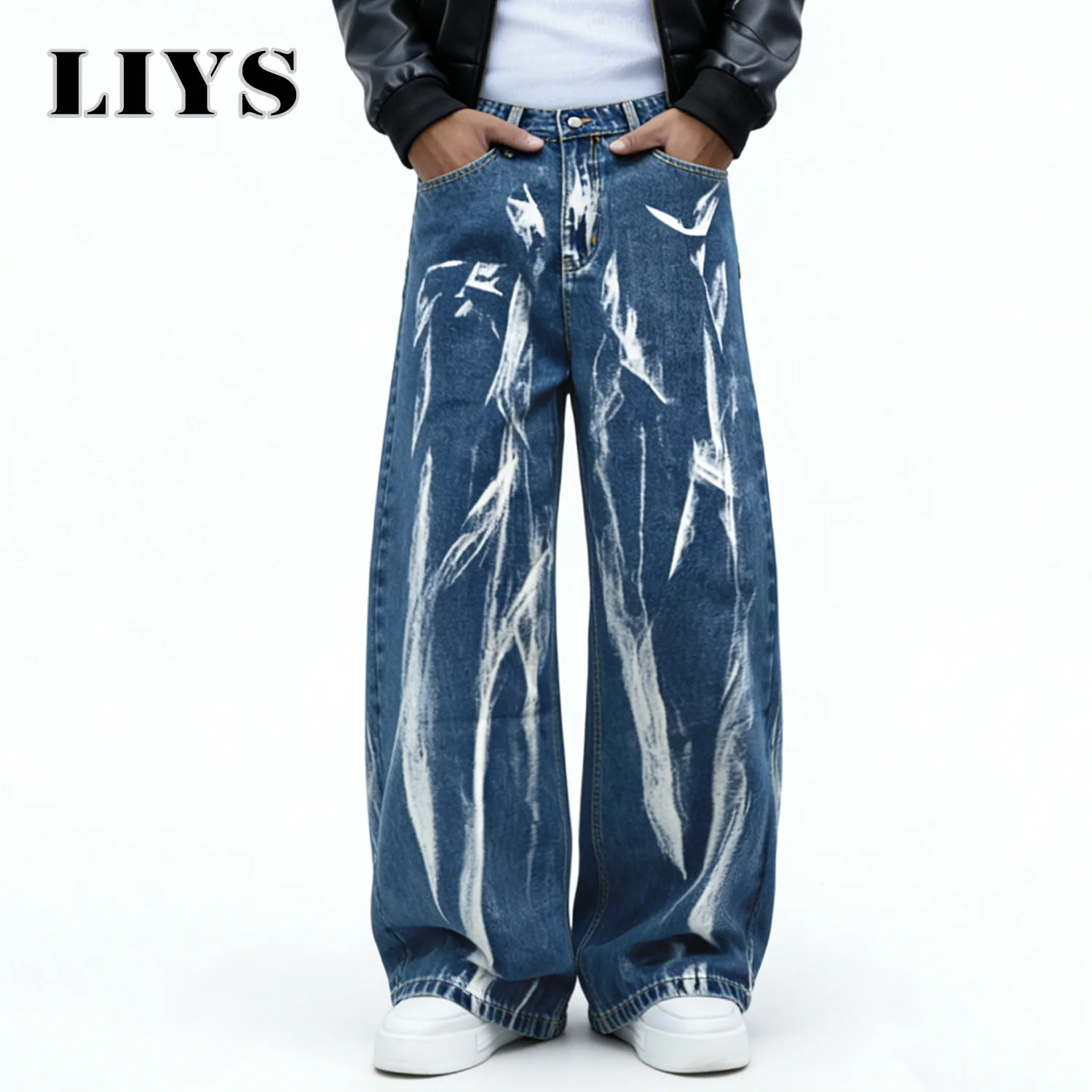 

Мужские мешковатые прямые широкие джинсы на четыре сезона, джинсовые брюки с индивидуальным дизайном, мешковатые унисекс, повседневная мужская одежда