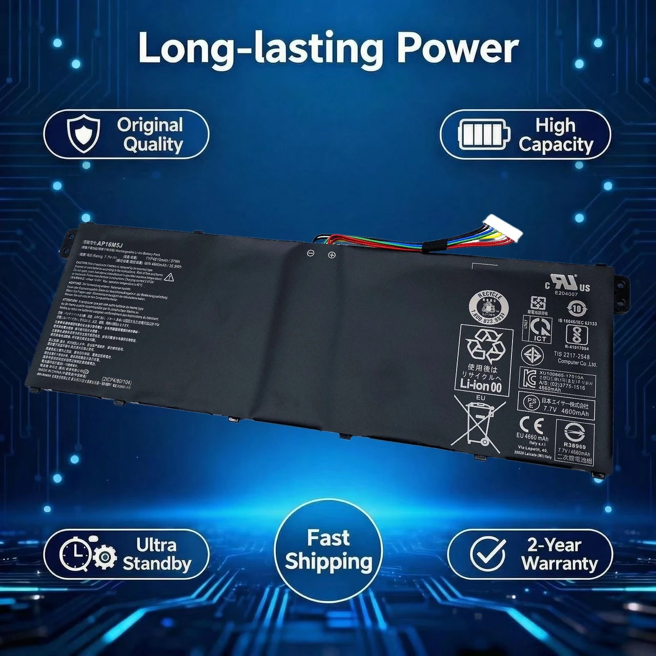 New Original AP16M5J 7.7V 4810mAh 37WH Laptop Battery For Acer Aspire 1 Aspire 3 A315-21 A315-51 ES1 A114 A315 KT.00205.004 005