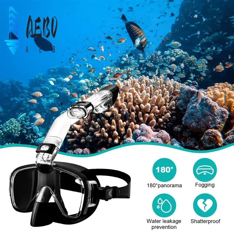 

AEB0-Snorkel Mask Foldable Diving Mask Set With Dry Top System And Camera Mount, Anti-Fog Professional Snorkeling Gear