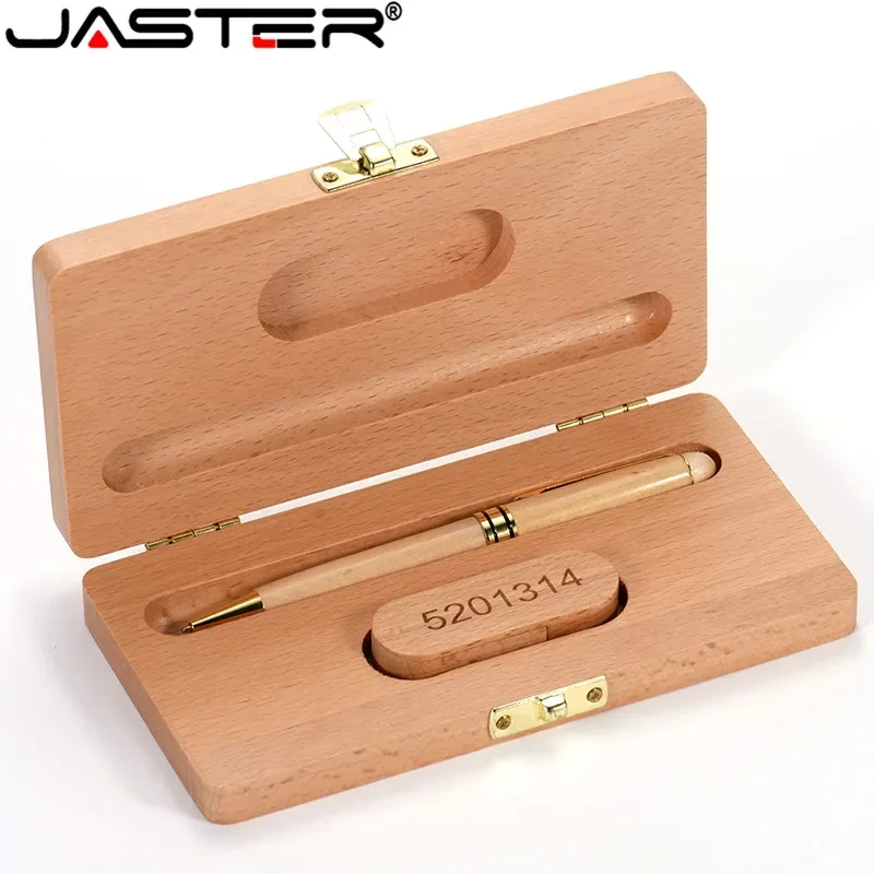 

JASTER Free Custom Logo USB 2.0 Flash Drive 128GB Pen and Memory Stick with Wooden Box 64GB Pretty Business Gift Pen Drive 32GB