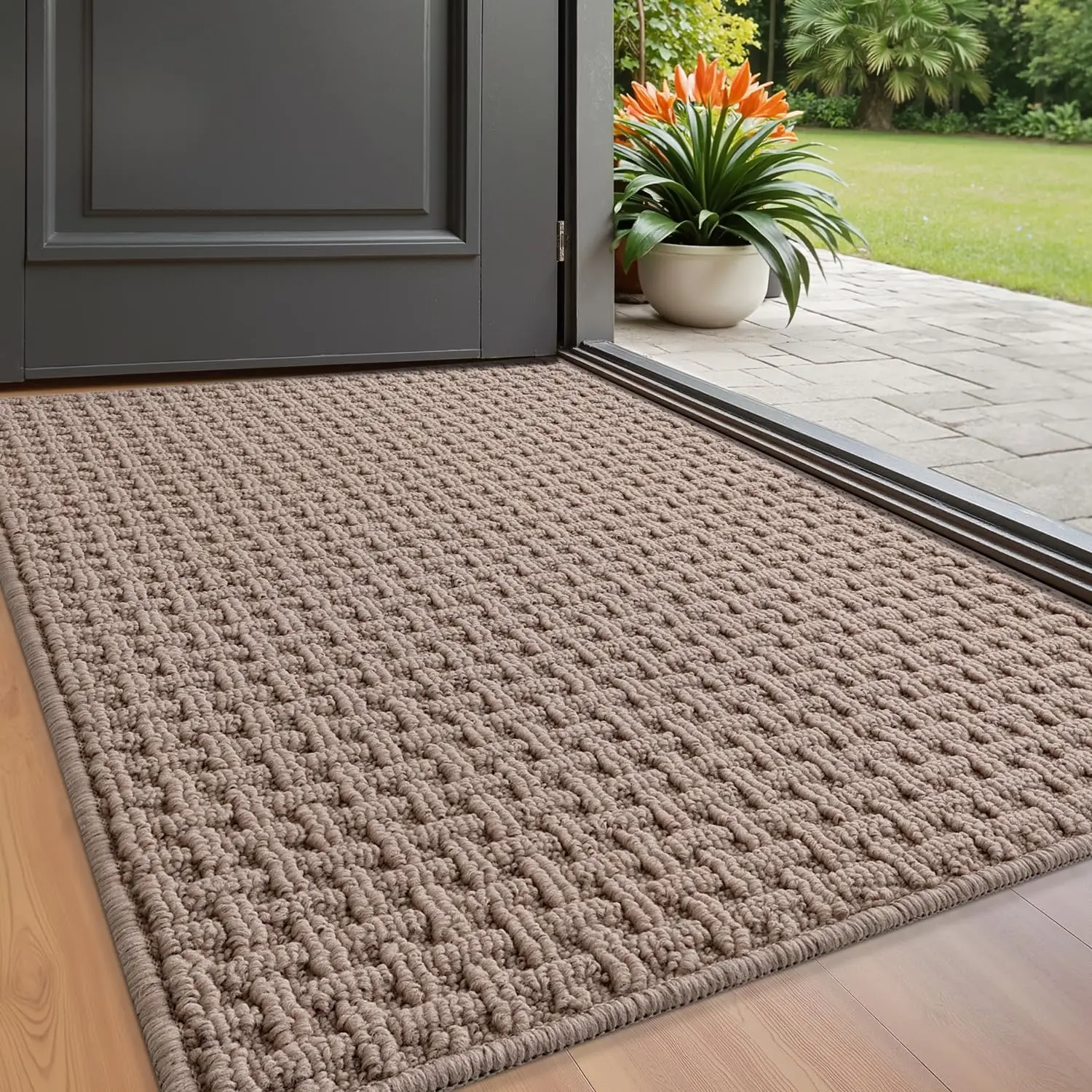 

Washable Indoor Door Mat 24x36, Absorbent Dirt Trapper with Non-Slip Backing, Beige Entryway Rug