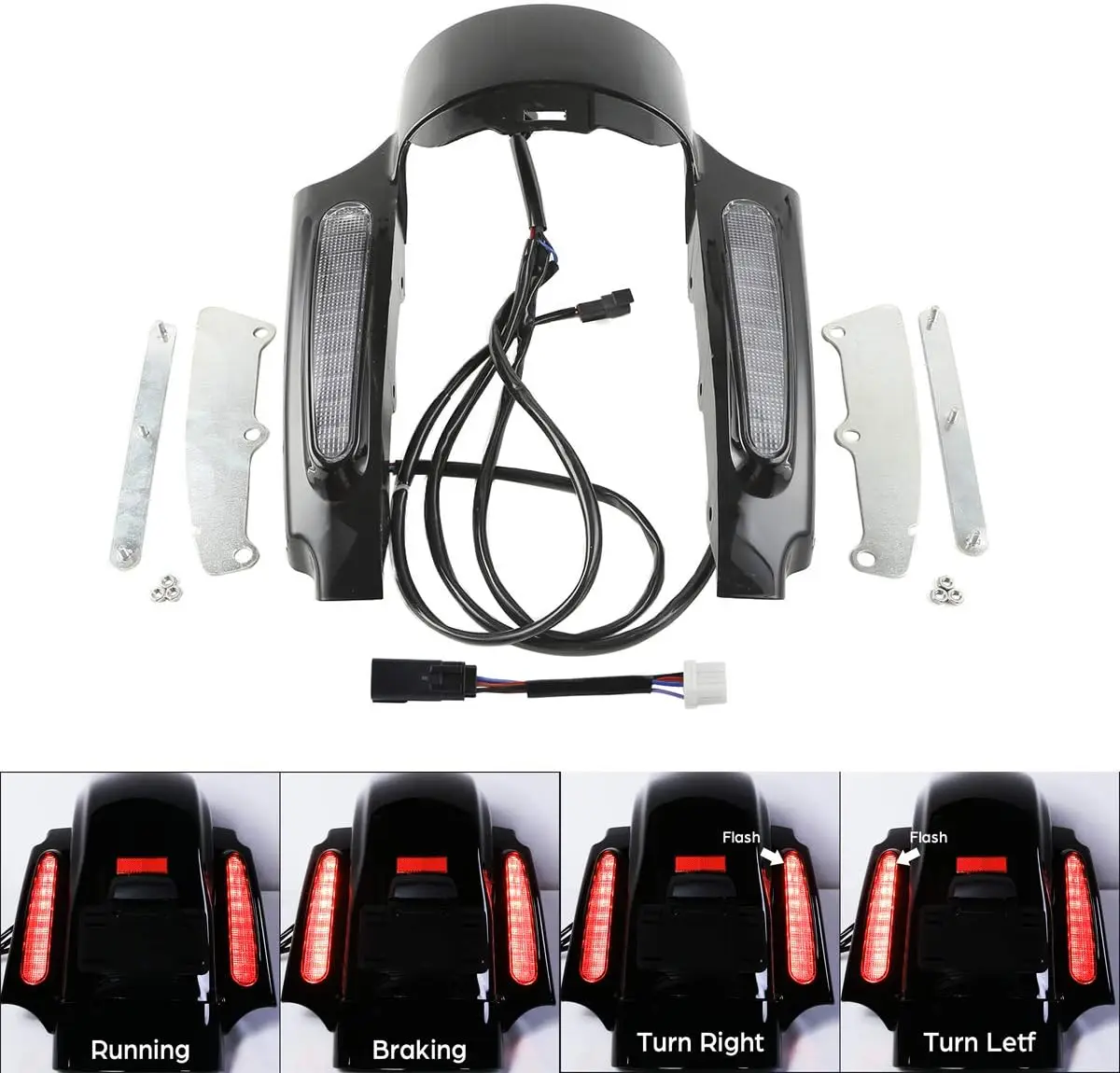 

Комплект фасций заднего крыла со встроенными светодиодными стоп-сигналами/хвоста/оборотнями, подходящим для моделей Harley Davidson Touring Road King Electra