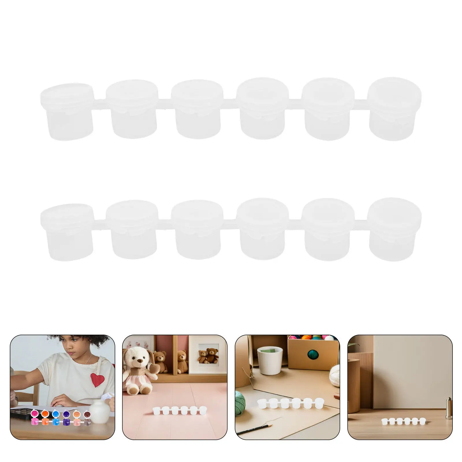 30 Strips Paint Palette Portable Sixlinked Paint Pots Transparent Plastic Pigment Cups Leakproof Storage for Artists Painting