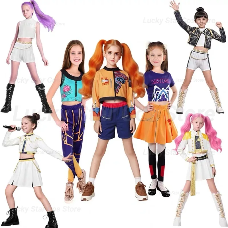 

2025 K-Pop Zoey Rumi Mira Cosplay Costume Kids Girls Dress Set Demon Hunters Cosplay Costume Stage Performance Outfit for Kids
