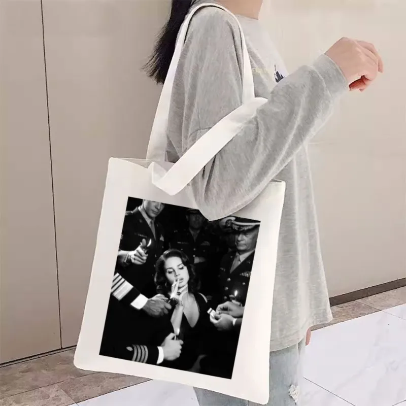 Lizzy-Canvas حقيبة حمل للنساء ، Lana Del Rey ، حقائب كتف ، تسوق جميل ، بقالة ، قابلة لإعادة الاستخدام ، مدرسة ، هدية للبنات