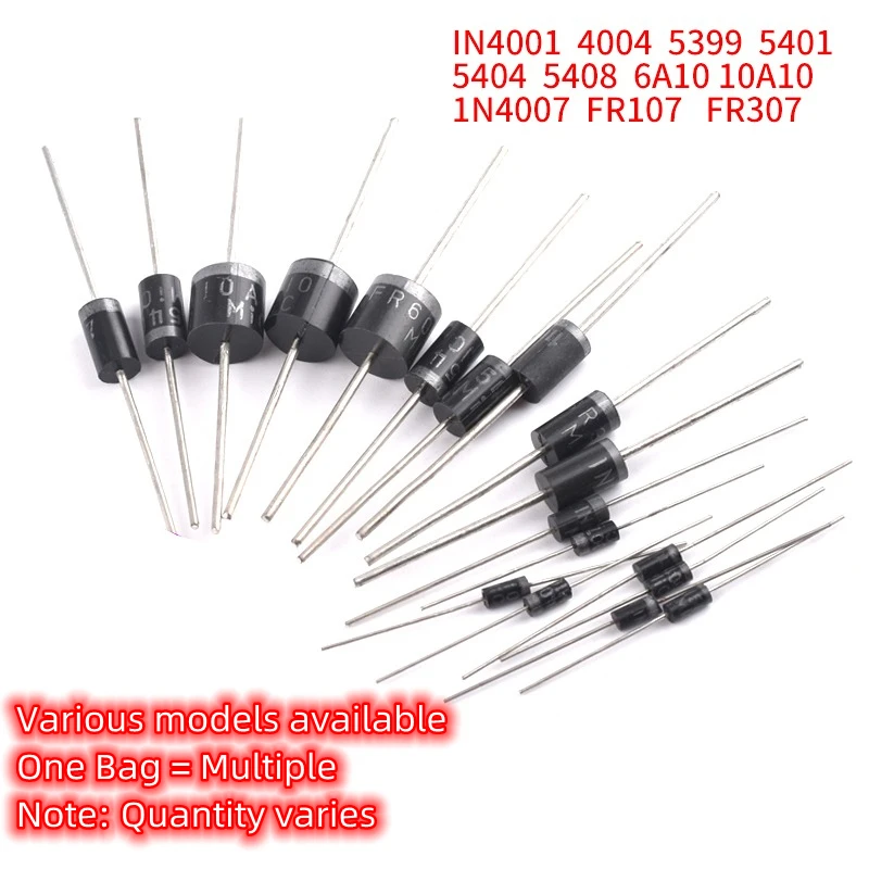 1N4007 5819 5408 5401 5404 5822 6A10A10 IN4001 HER108 208 308 FR107 207 307 607 RL207 Rectifier Diodes Inline