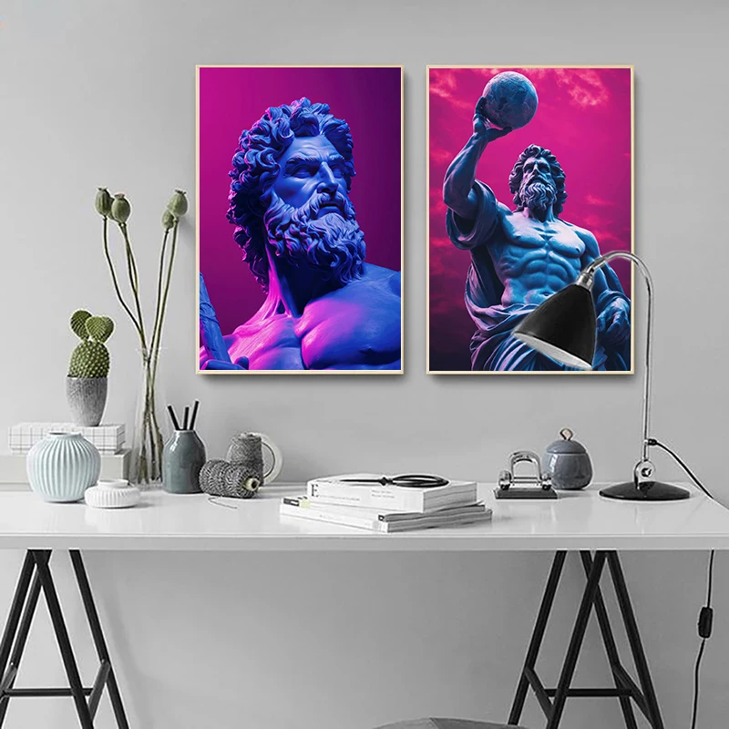 Greek Mythology Statue Poster Medusa Zeus Dike Poseidon Atlas Venus Canvas Painting Wall Art Picture for Living Room Home Decor