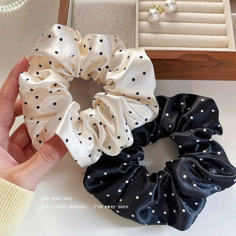 

2025 New Korean Polka Dot Black and White Scrunchies Large Hair Bands Female Elegant Hair Rope Ties Ponytail Holder Headwear