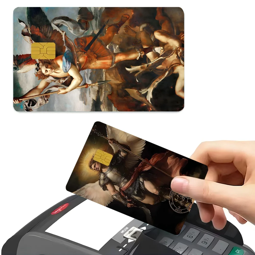 Heiliger Erzengel Michael Anime verbringen oder sparen, lustige Muschel, Ein-Aus, ultradünn, kein Verblassen, Aufkleber-Haut-Abdeckungsfolie für Debit-Kreditkarten