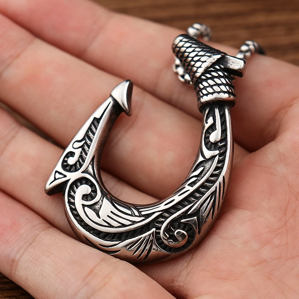 Stainless Steel Magic Fish Hook Pendant Necklace Vintage Punk Anchor Chain Men Biker Jewelry Best Gift Wholesale Dropshipping view 5