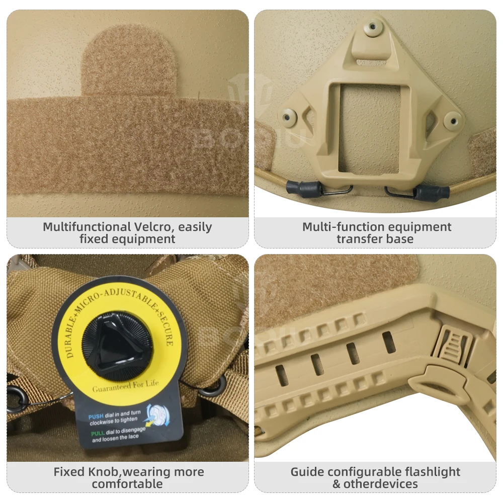 BOOIU MH-Type Tactical Helmet with Adjustable Suspension Wendy Protective Glass Fiber Headgear for Outdoor Sports CS Games