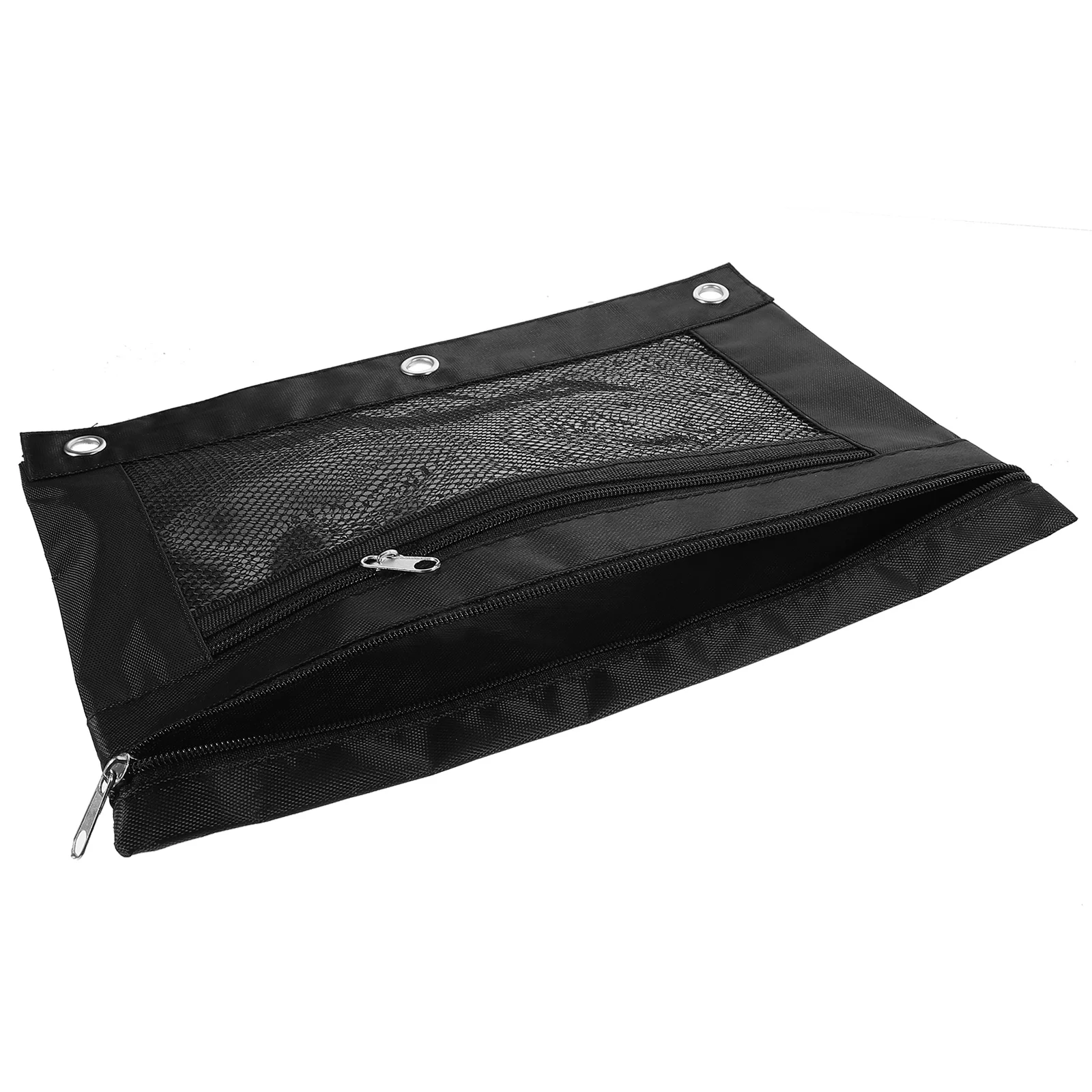 Large Capacity Zipper Double Pocket Transparent Window 3-ring Binder Stationery Pen Bag Pencil Black Pouch for 3-hole Pouches