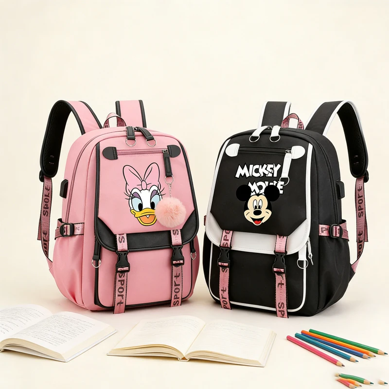 

Модный рюкзак DISNEY Mickey Daisy для женщин и мужчин, дорожная сумка, рюкзаки Mochila, рюкзаки для подростков и студентов, рюкзак для ноутбука с USB-зарядкой