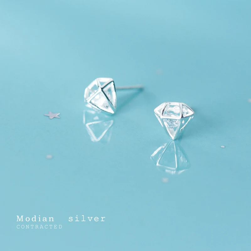 MODIAN Sparking AAA Zircon Geometric Stud Earring for Women 925 Sterling Silver Hollow Out Diamond Shape Ear Studs Fine Jewelry