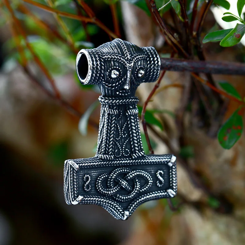 BEIER 2023 New Design 316L Stainless Steel Viking Amulet Nordic Mjolnir Thor\'s Hammer Pendant Owl pattern Pendant For Men Retro