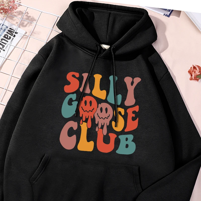 Silly Goose Club Printing Men Hoodies Fashion Loose Pocket Sweatshirt Autumn Fleece Warm Hooded Casual Crewneck Male Clothes