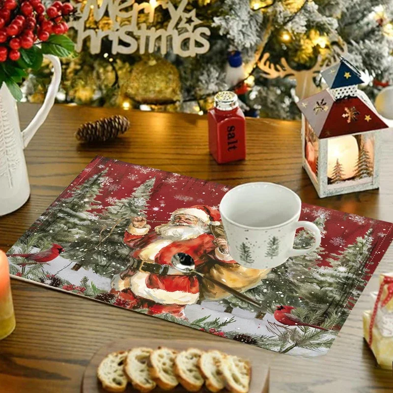 10PCS Christmas Table Mats Pads Coaster Pad Cup Dining Kitchen Placemat Non-Slip Home Decorations Table Decoration