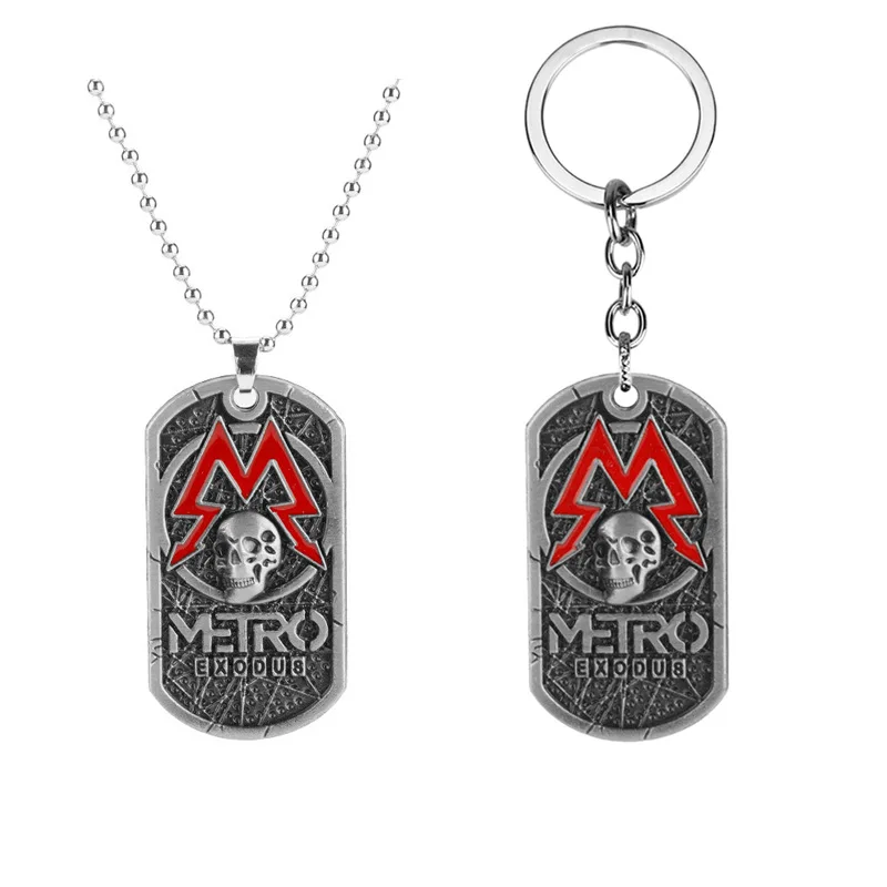 Hot Metro Exodus Keychain Skull Logo Alloy Keyring Fashion Bag Car Pendant Hip-pop Trendy Accessories Valentine's Day Gifts