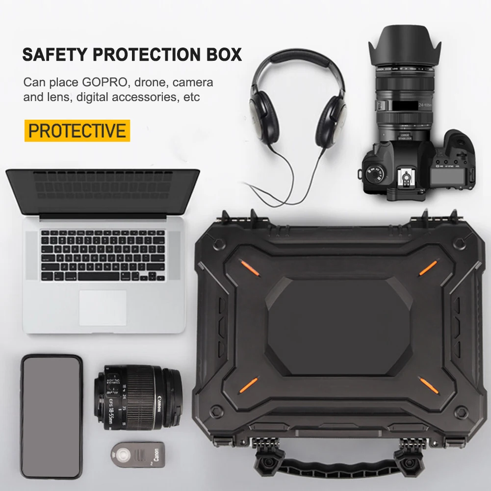 Tool Box Hard Carry Case Waterproof Safety Camera Protective Case Portable Tools Suitcase Military Pistol Storage Bag & Foam Pad