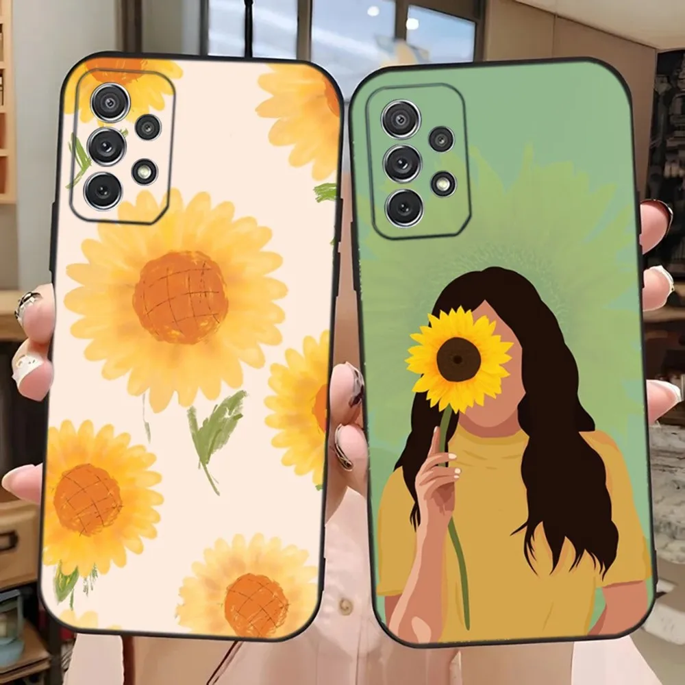 Cute Summer Daisy Sunflower Phone Case For Samsung Galaxy A13,A21s,A22,A31,A32,A52,A53,A71,A80,A91 Soft Black Phone Cover