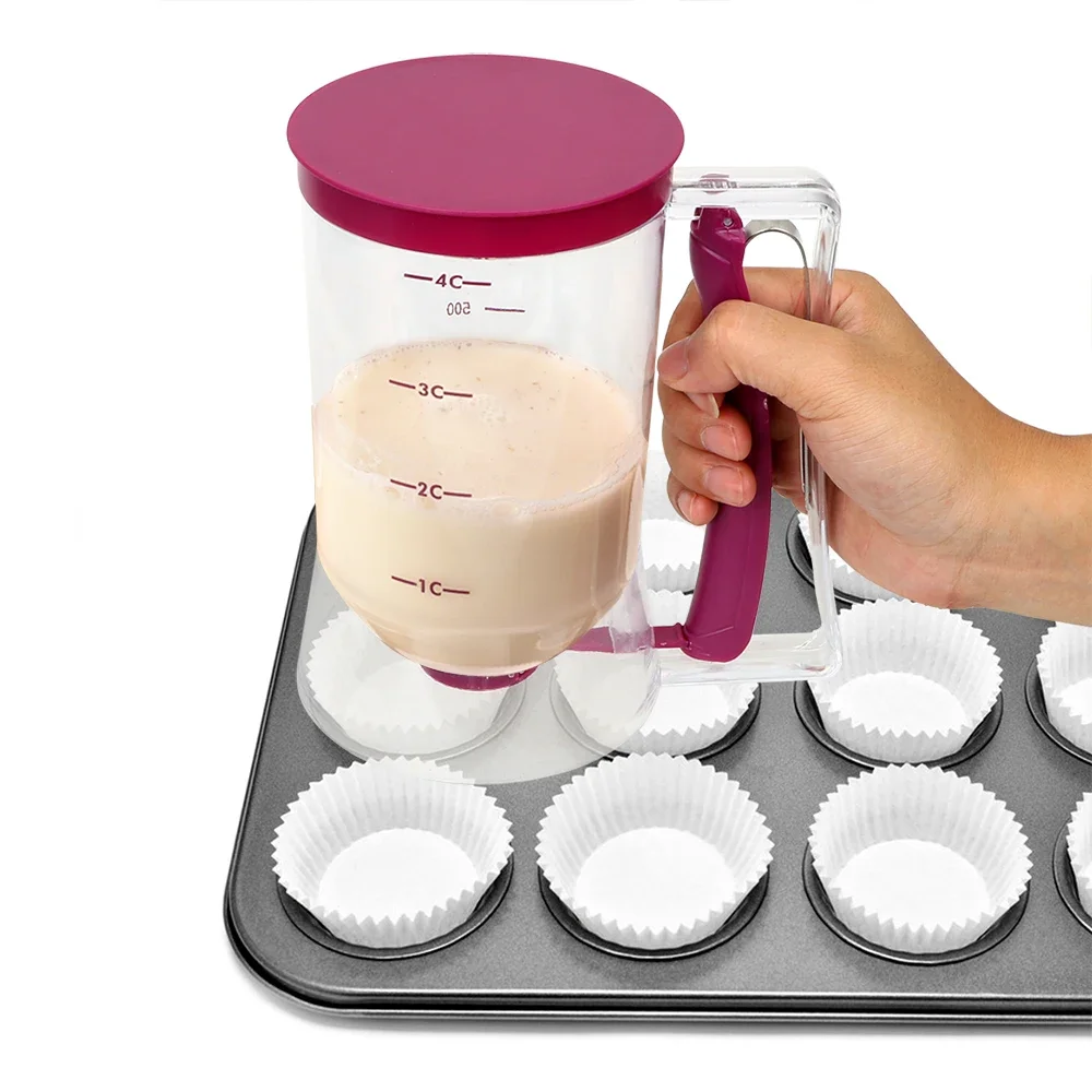 Dispensador de pasta de farinha de massa 900ml para cupcakes, biscoitos, bolo, muffins, copo de medição, creme, dispensadores de massa de panqueca