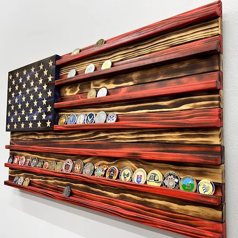 American Flag Challenge Coin Display Wood Coin Stand Rack For Wall Mount Hang Decoration Coin Holder Rack Coin Display