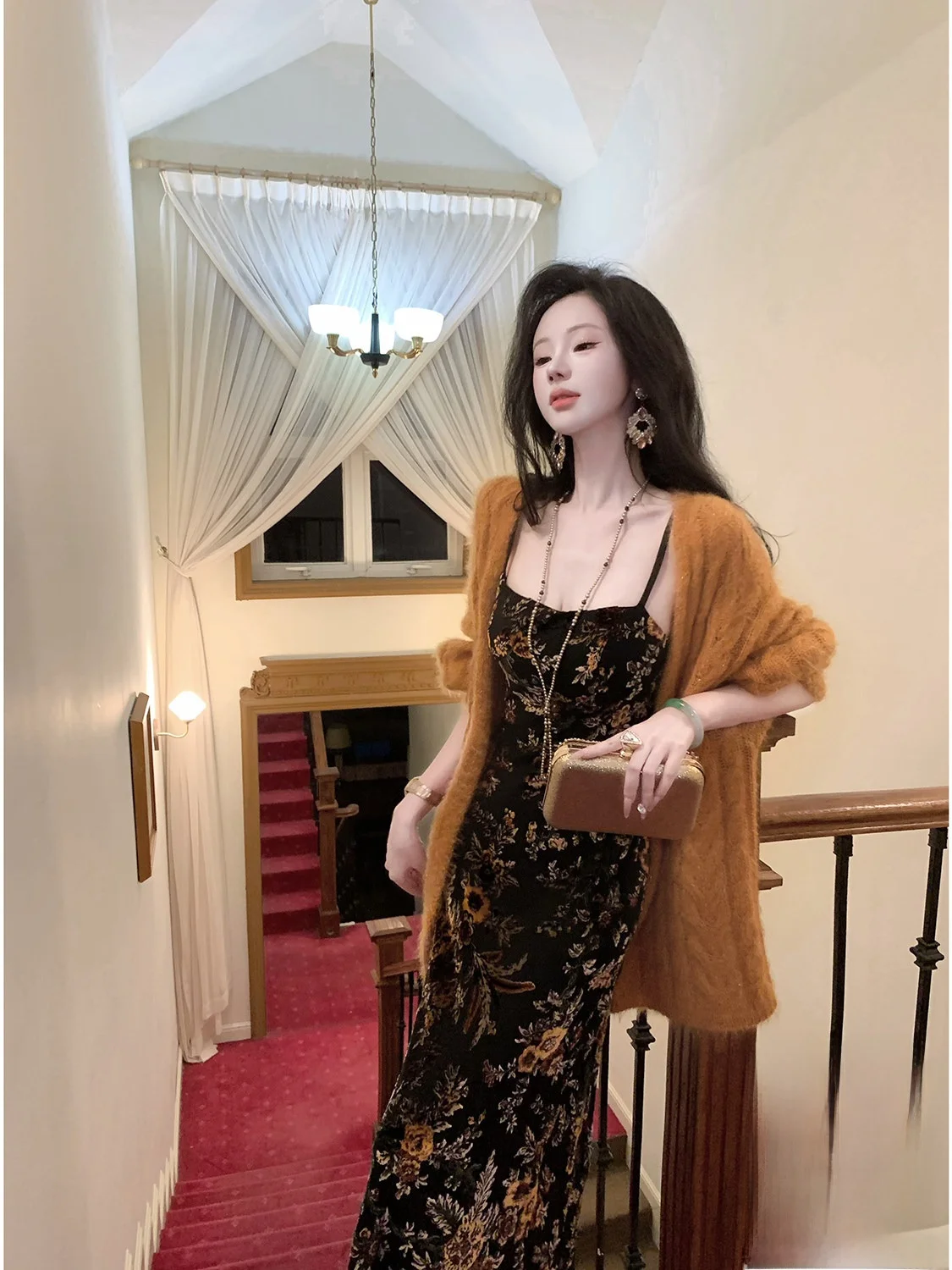 Syqiao Women's Loose Knitted Sweater Soft Cozy Autumn Winter New Style Twist Patterned Open Cardigan V-neck Mid-length
