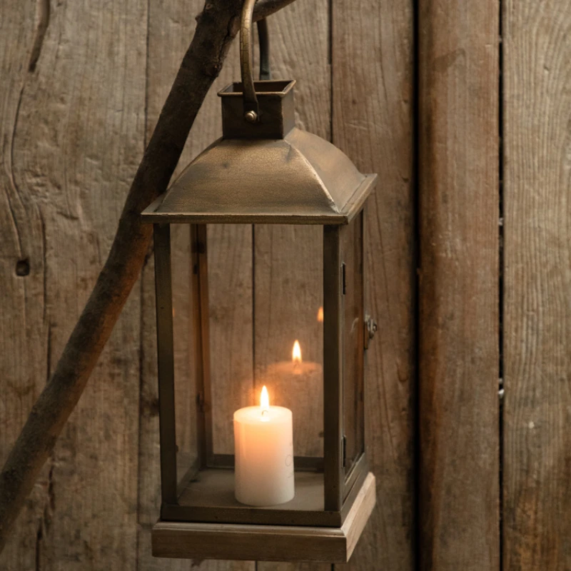 

Customizable Nordic Iron Candle Lantern Windproof Glass Tealight Stand Home & Garde Vintage Homestay Decorative Candle