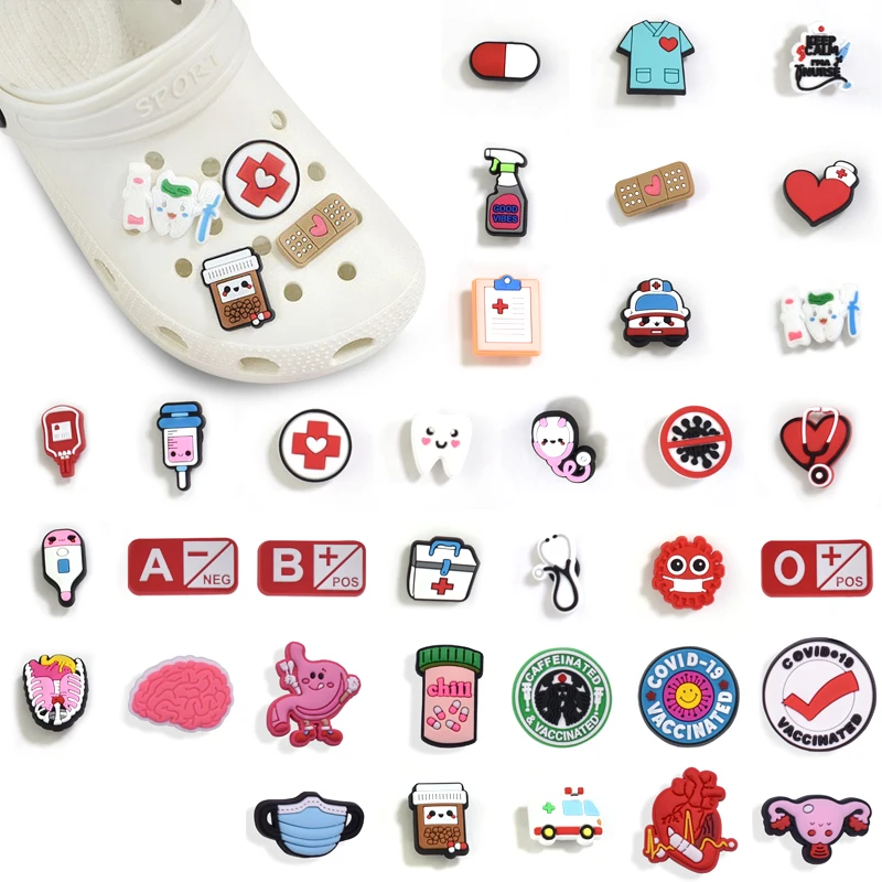 PVC Shoe Charms for Doctor Shoe Accessories Nurse Shoe Decoration Shoe Buckles for Clogs Sandals Clog X-mas Gifts Buckle