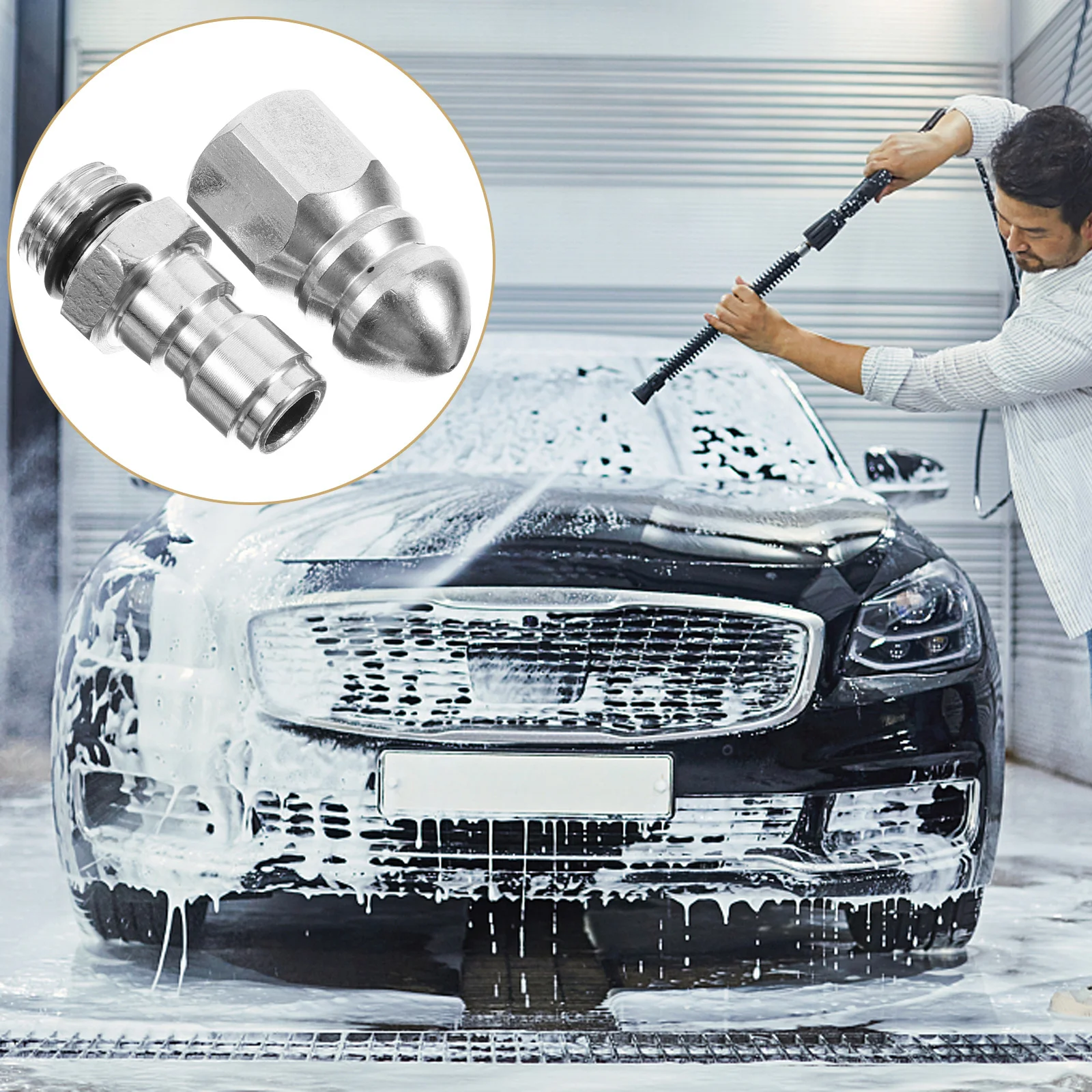 

High Pressure Nozzle Stainless Steel Cleaning Machine Nozzle Head Compact Drain Unclogging Tool Sewer Washing Kitchen