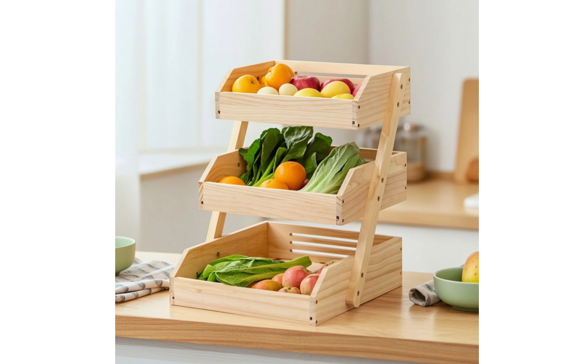 Kitchen Countertop Organizer Ventilated Kitchen Rack with Trays Wooden Storage Rack Open-Front Countertop Organizer Space-Saving