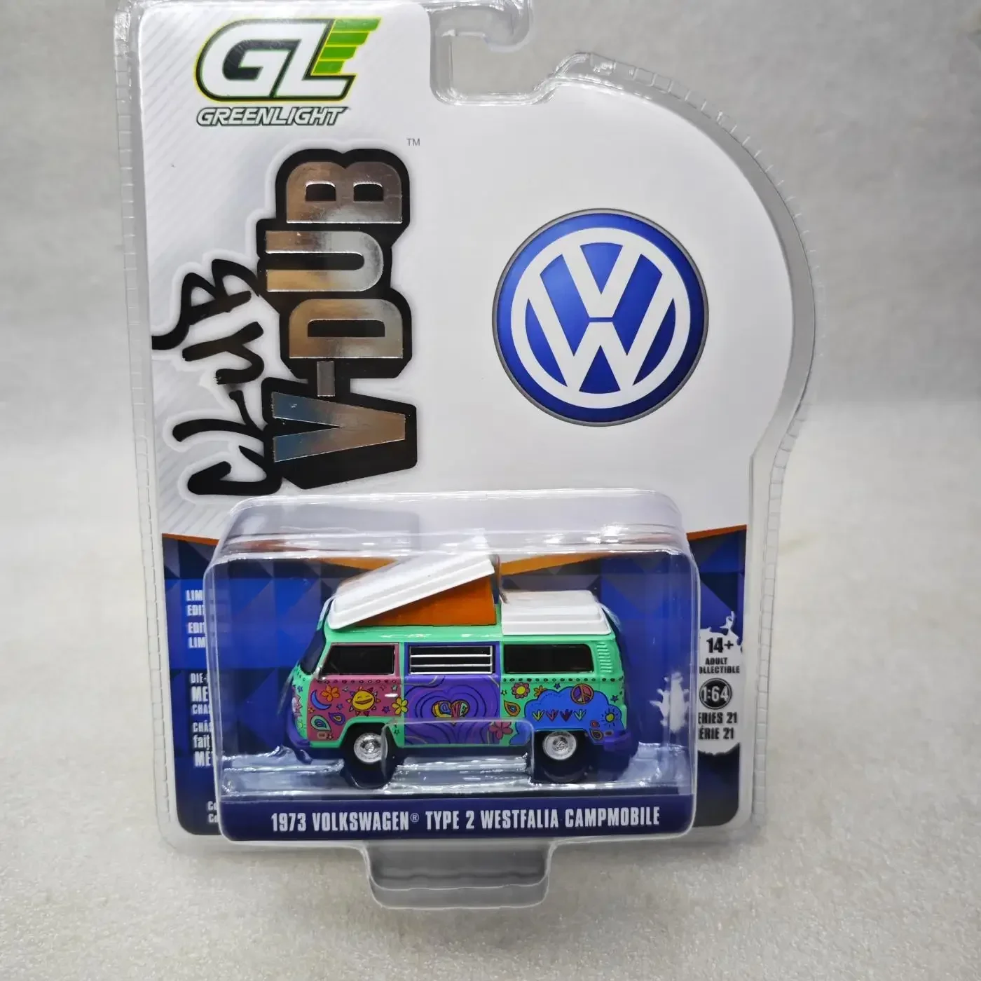 

GreenLight 1:64 1973 Volkswagen Type 2 Westphalia Campmobile Маленькая модель автомобиля, детская коллекция игрушек, орнамент
