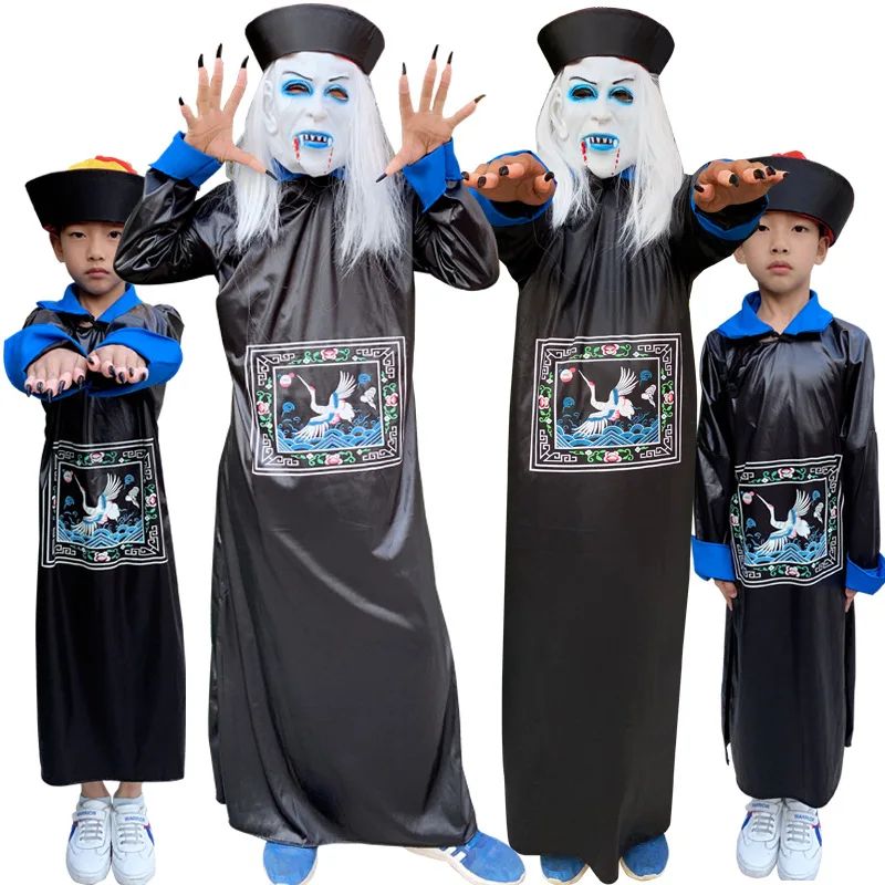 

Хэллоуин, черно-белый необычный костюм для взрослых, потому что одежда Бог смерти, Цин Динас, зомби, призракly наряд, страшное сценическое представление