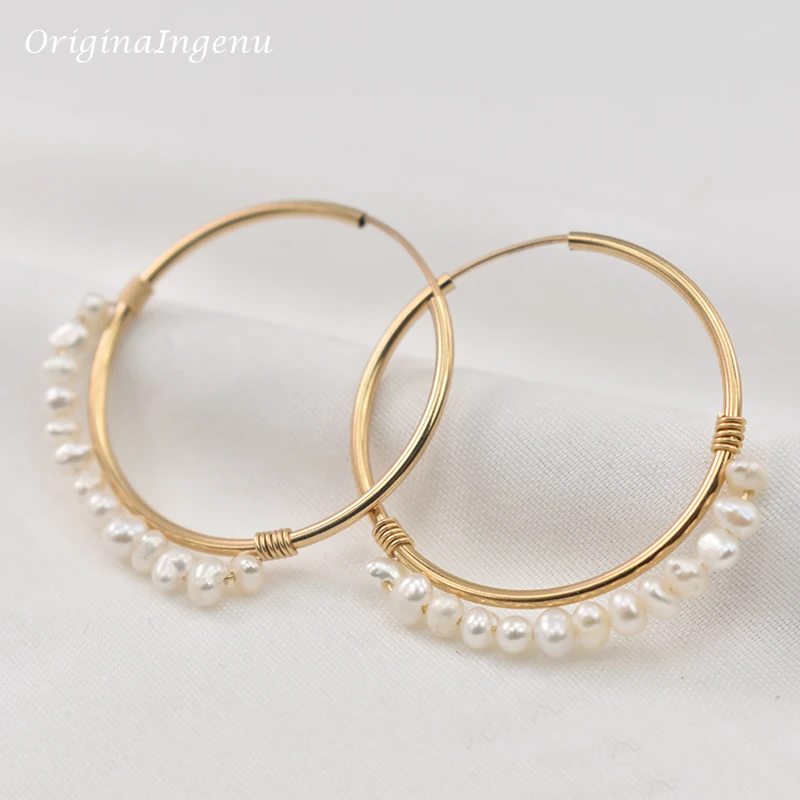 

14K Gold Filled Hoop Earrings Natural Pearl Jewelry 30MM Gold Hoop Earrings Brincos Pendientes Oorbellen Boho Earrings