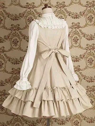 ربيع الخريف جديد خمر الدانتيل كم طويل عالية الخصر فساتين ضئيلة المحكمة لوليتا الحلو الأميرة كلية نمط الأداء اللباس