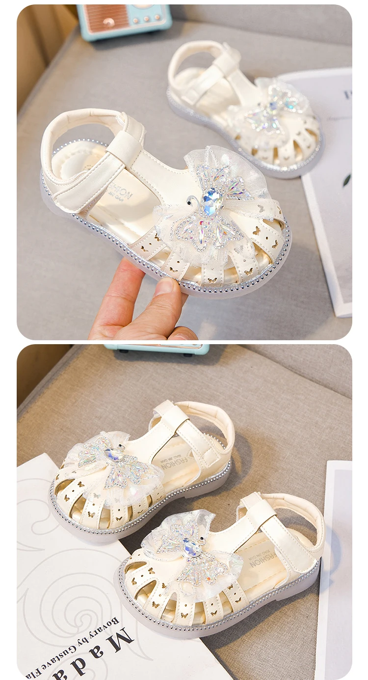 Mädchen-Ledersandalen mit geschlossener Zehenpartie und süßer Schleife, Neu 2026, Sommer-Kinderschuhe für Party und Hochzeit, rutschfeste, trendige Prinzessinnen-Schuhe – Detail 7