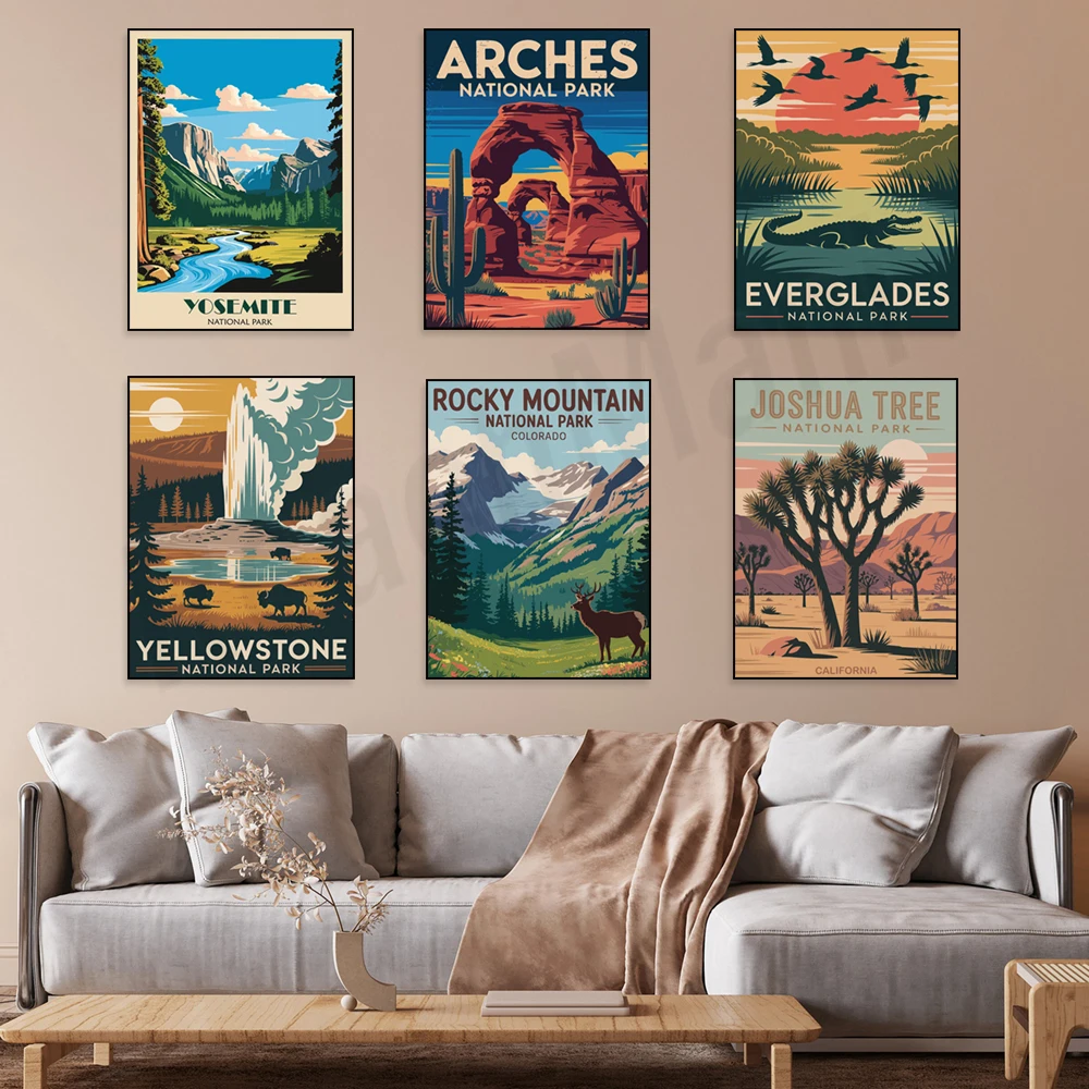 Yosemite, Everglades, Bryce Canyon, Redwoods, Colorado Rockies, Adirondack Mountains, Arches National Park travel poster