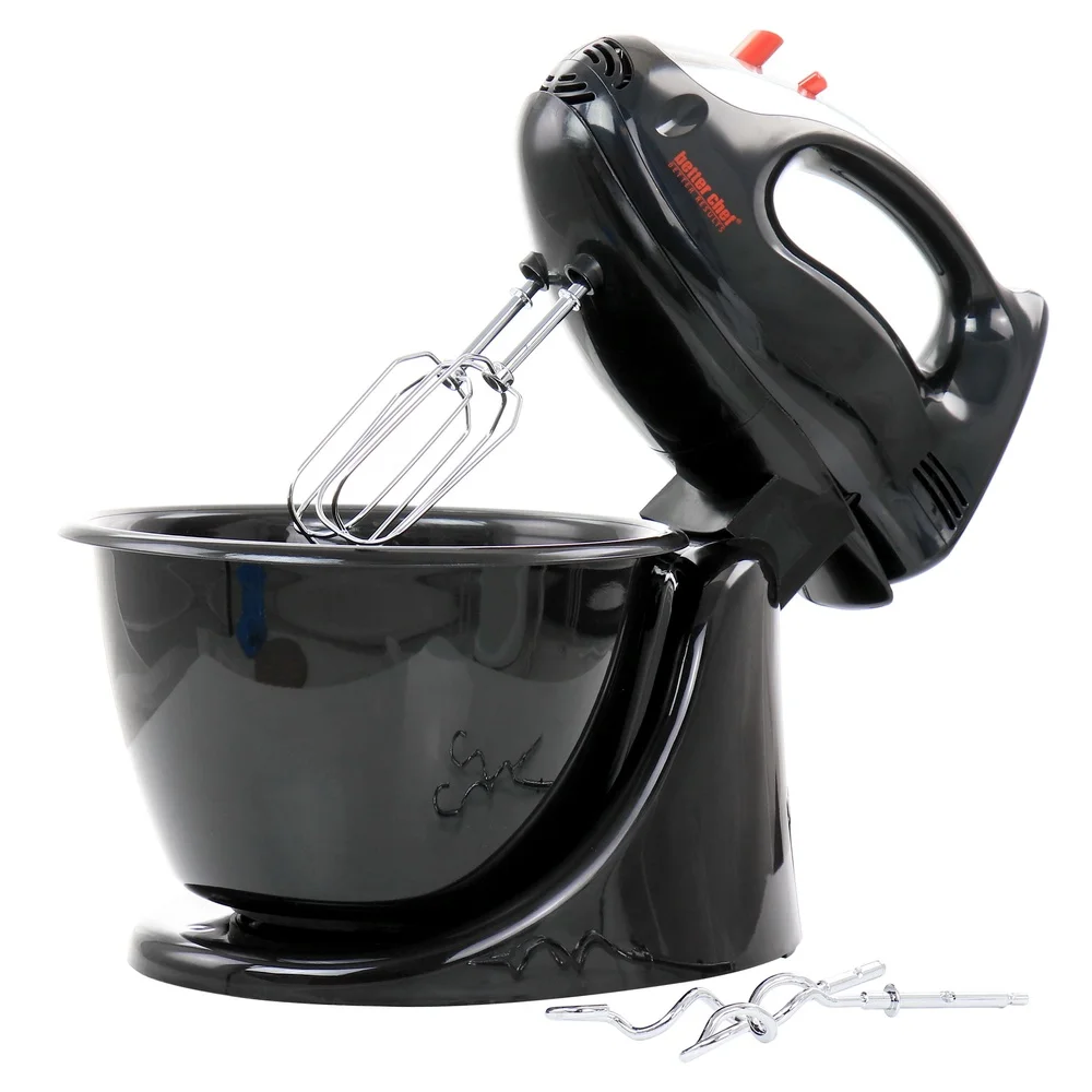 

200 Watt Stand Mixer Hand Mixer with Mixing Bowl Ergonomic Handle 5 Speed Interchangeable Beaters Dough Hooks Dishwasher Safe