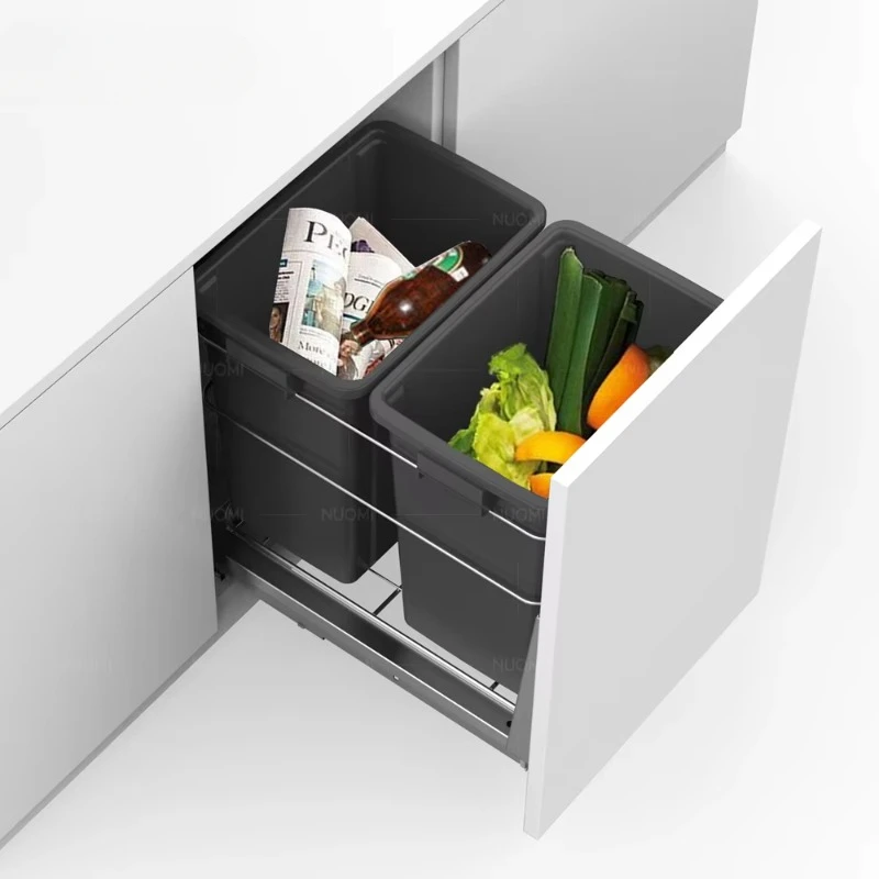 Kitchen Cabinet Pull Out Trash Can Recycle Waste Bin Container Rubbish Two Box Dustbins Built-In Plastic Kitchen Waste Bin